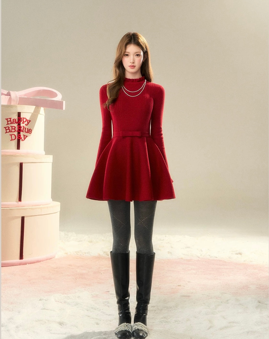 center ribbon point one-piece KS1229