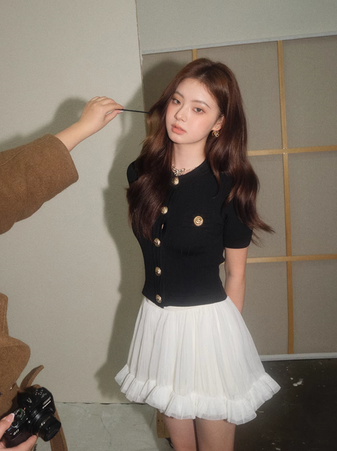 gold botann luxury black tops KS1104