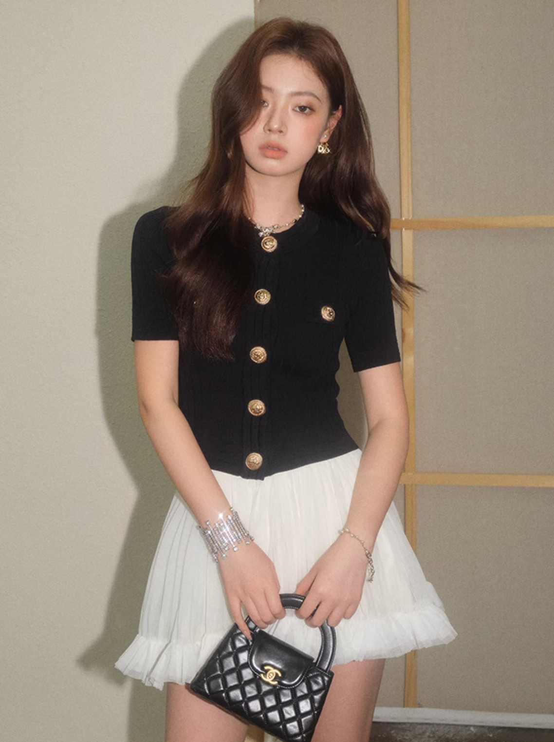 gold botann luxury black tops KS1104