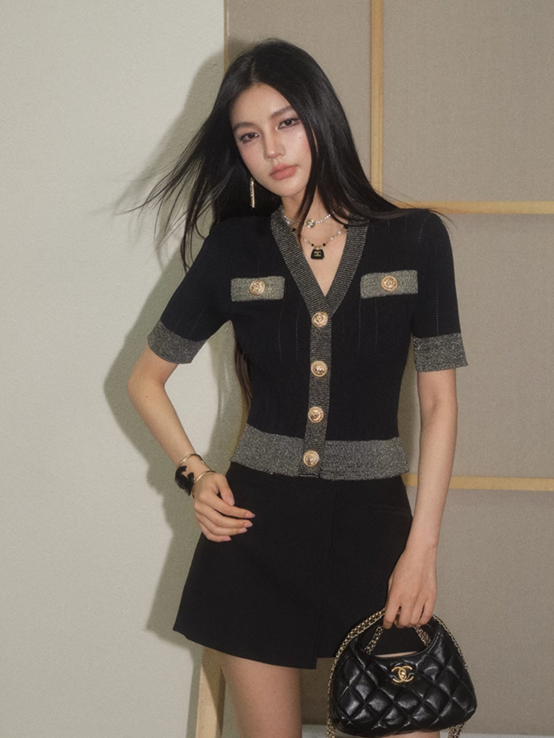 contrast black tops KS1141