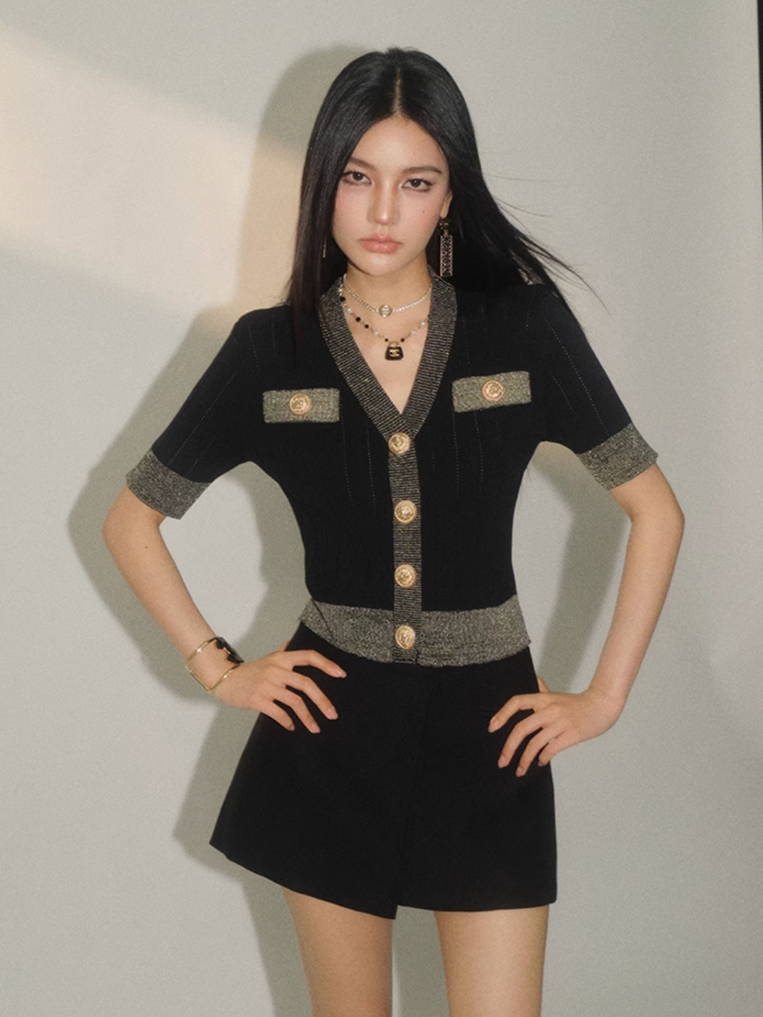 contrast black tops KS1141