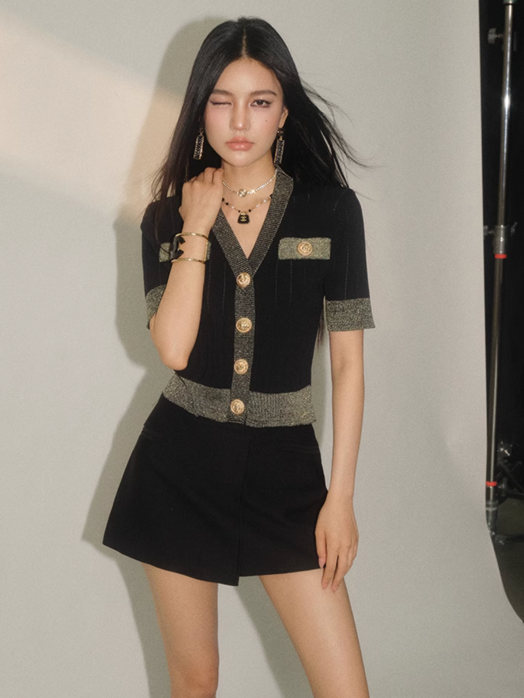 contrast black tops KS1141