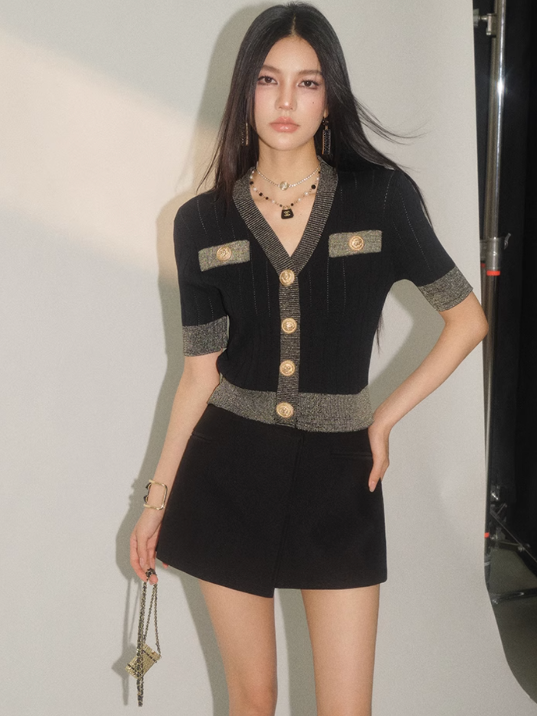 contrast black tops KS1141