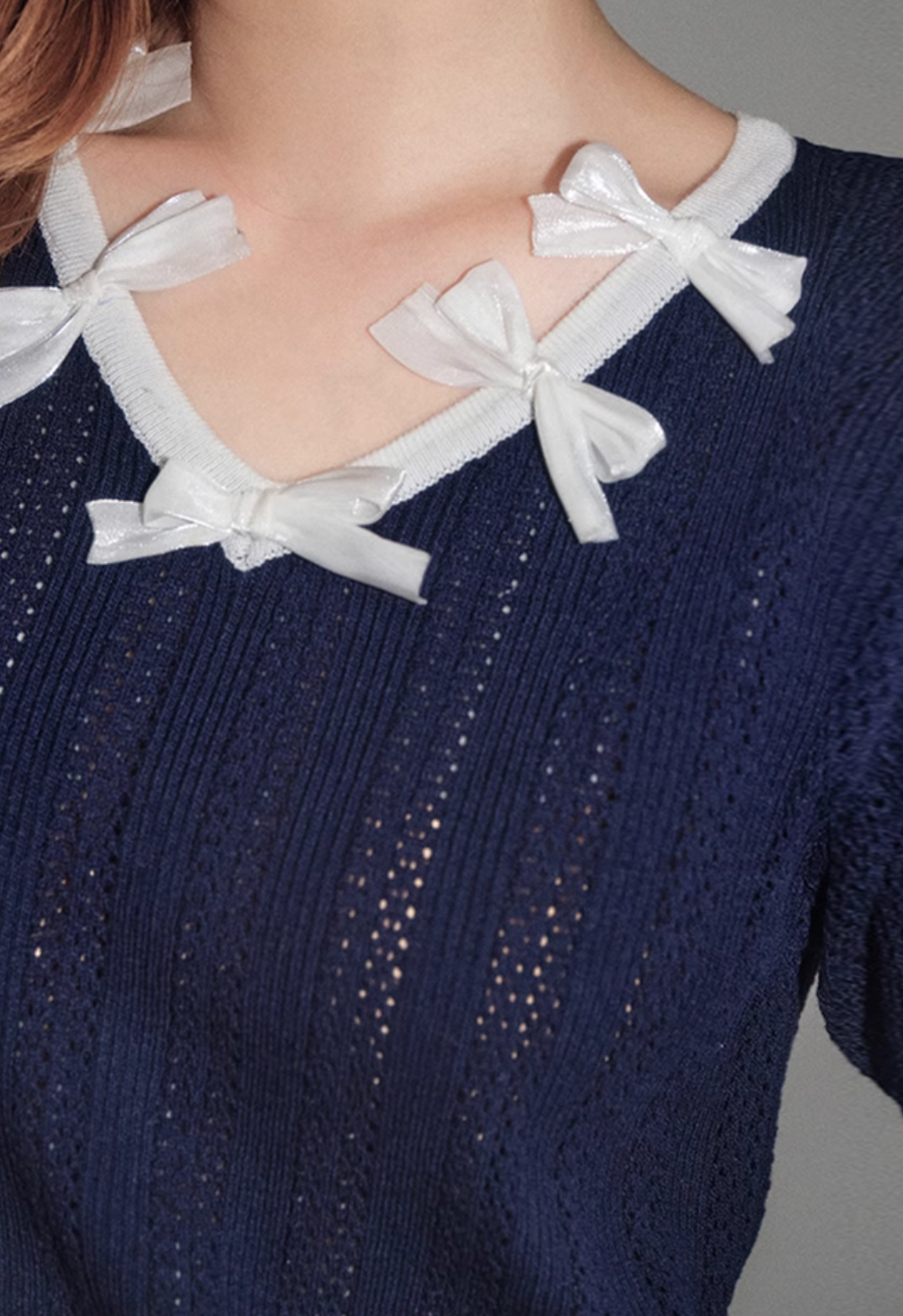 navy contrast ribbon tops KS1162