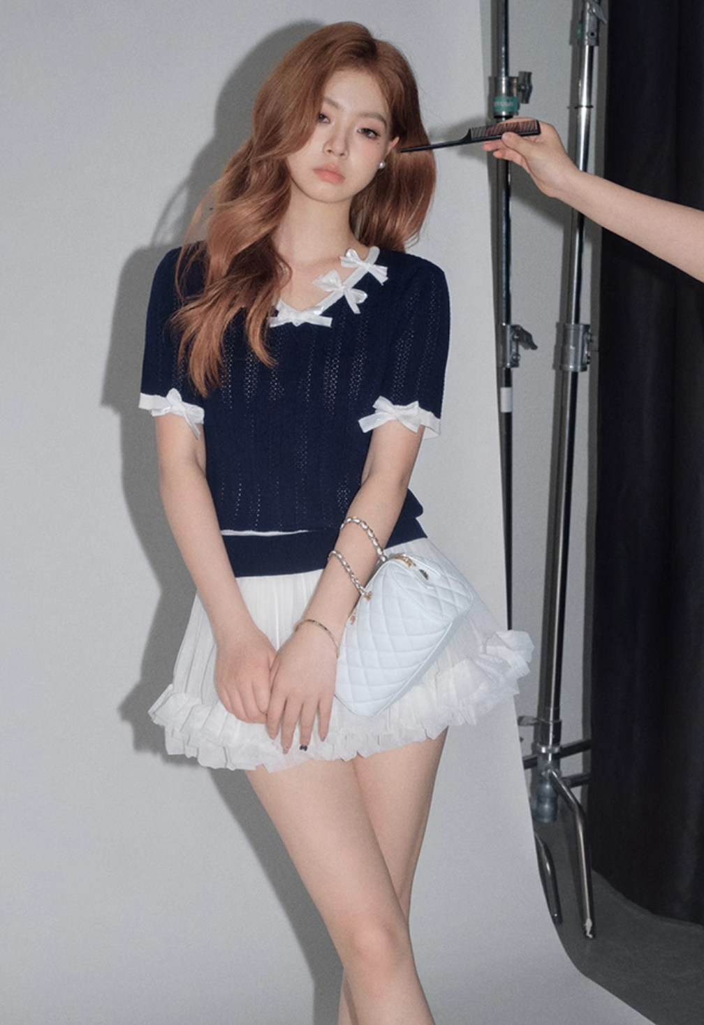 navy contrast ribbon tops KS1162
