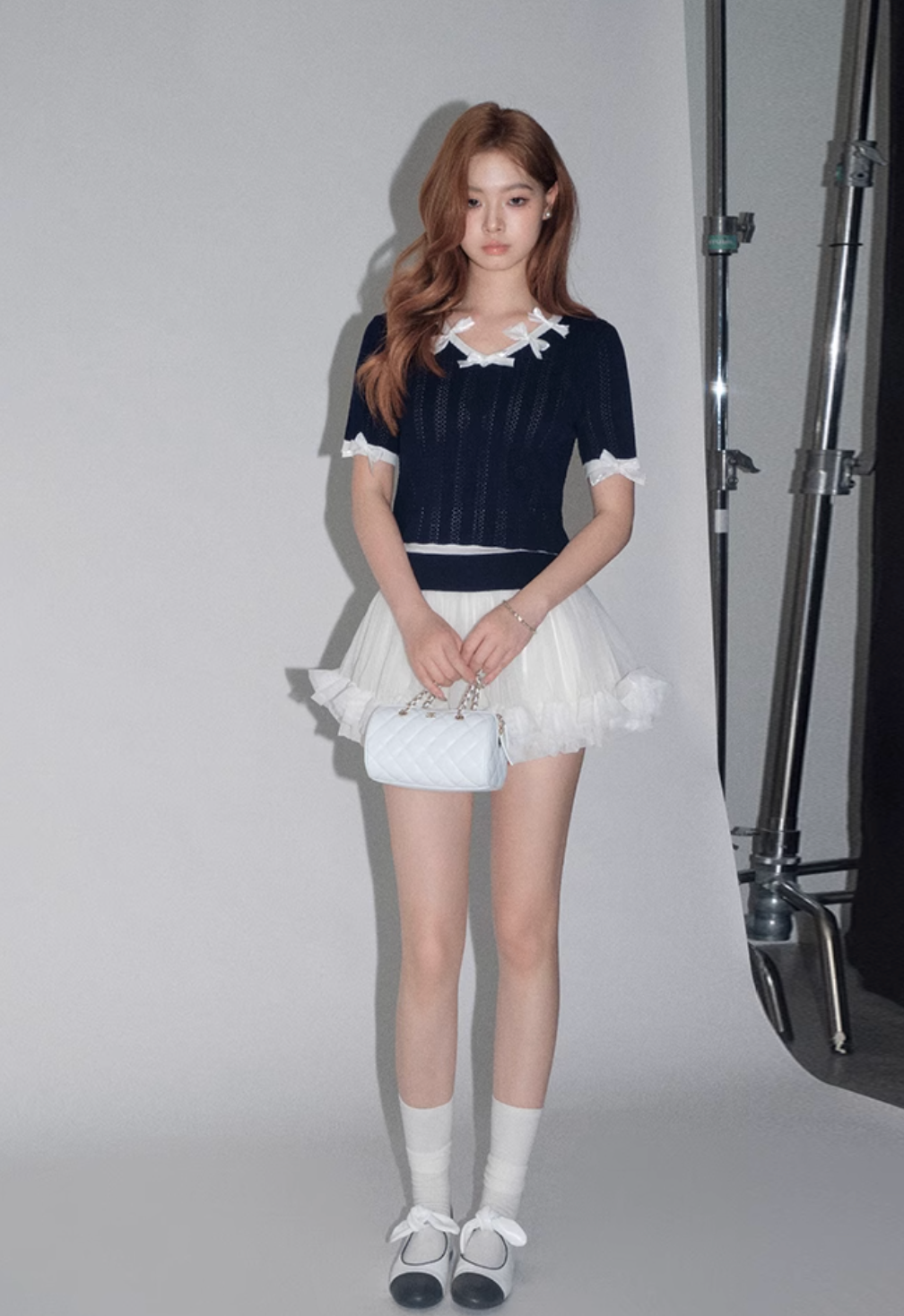 navy contrast ribbon tops KS1162