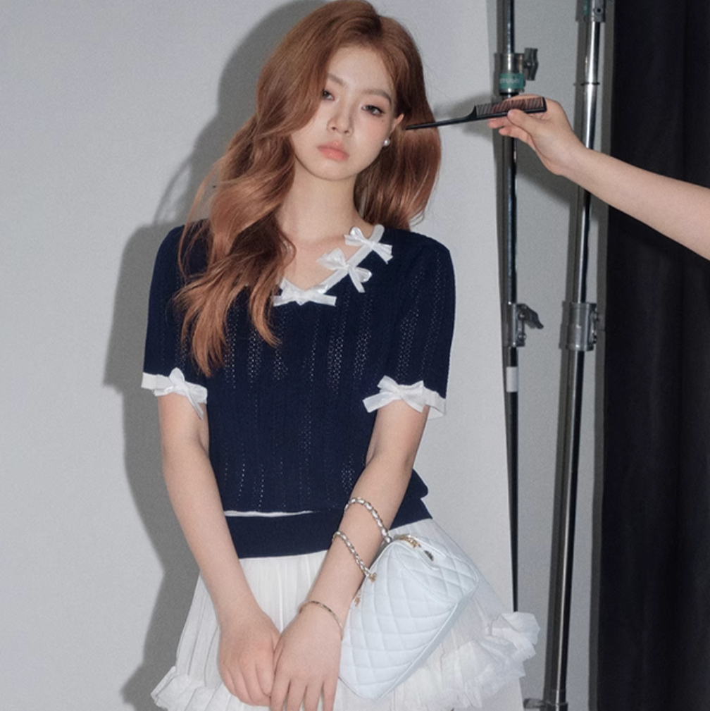 navy contrast ribbon tops KS1162