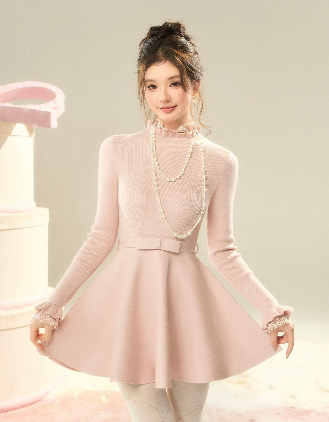 center ribbon point one-piece KS1229