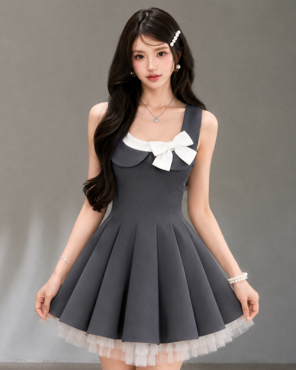 ribbon gray point one-piece KS1298