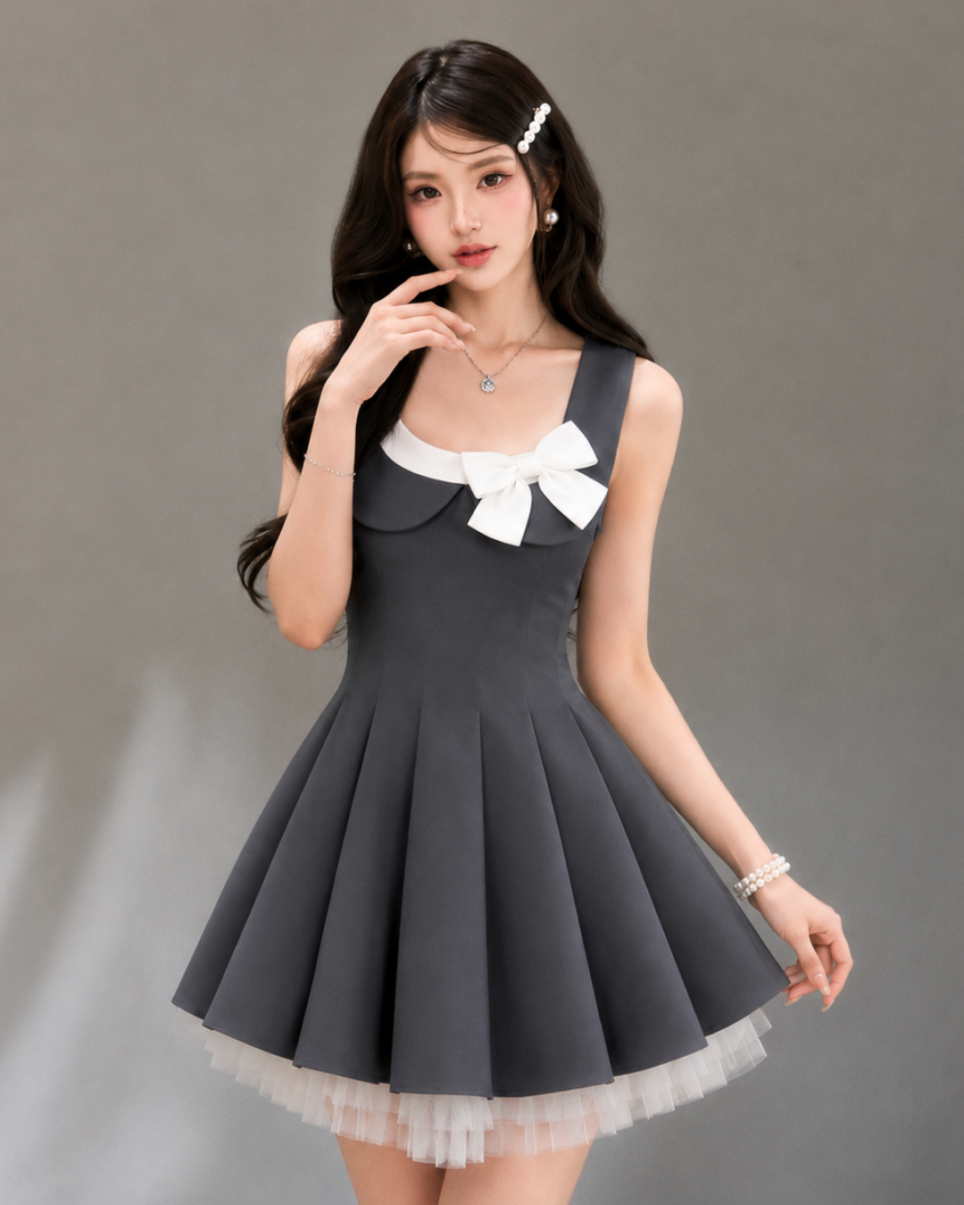 ribbon gray point one-piece KS1298