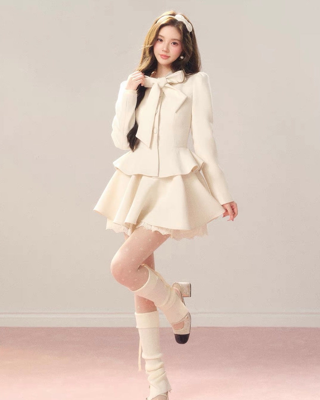 high-end ribbon point tops & skirt KS1332