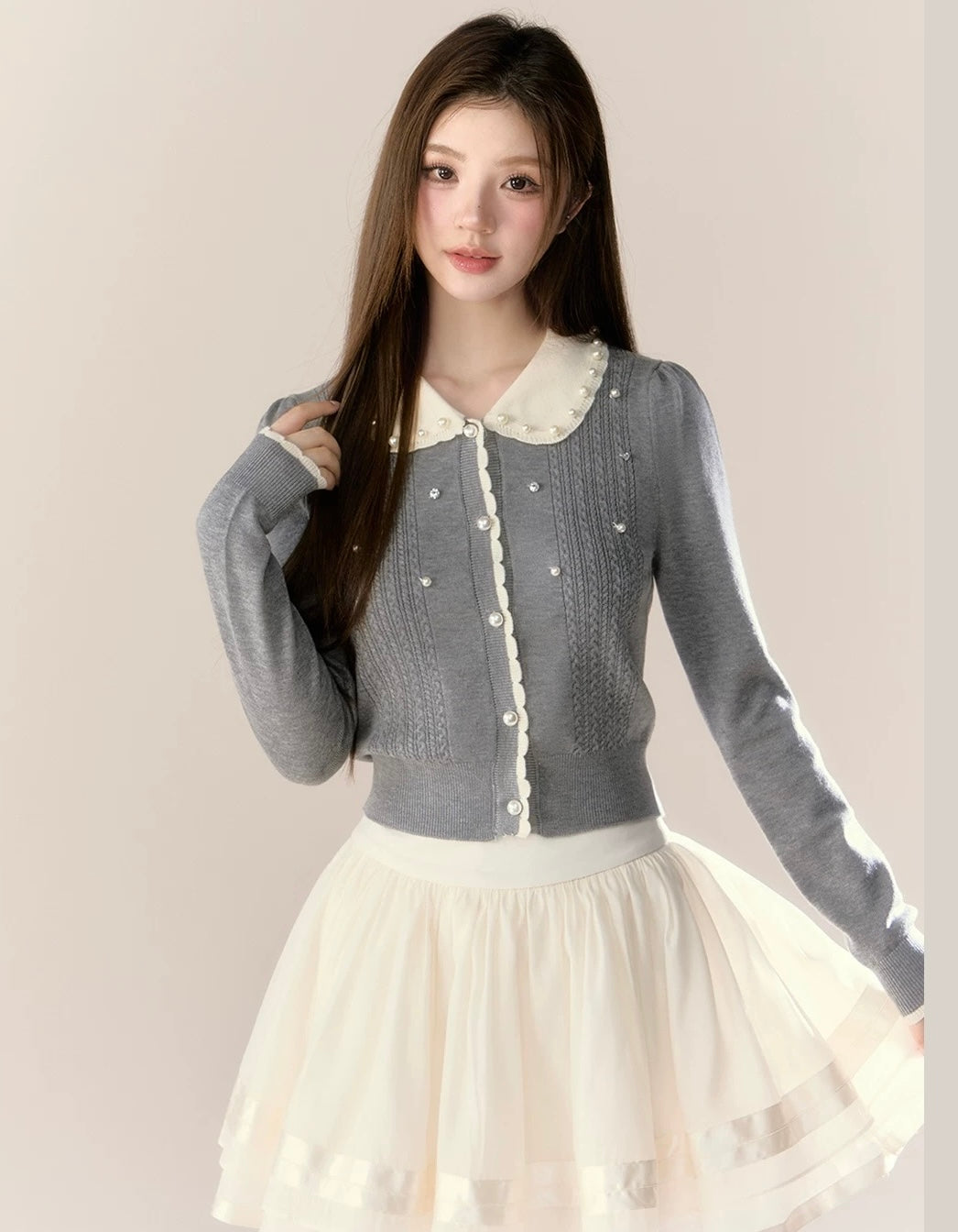 round curler Perl cardigan KS1221