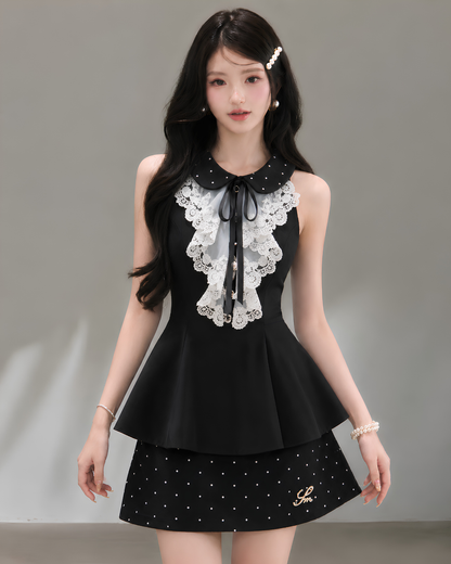lace luxury black tops & skirt KS1327