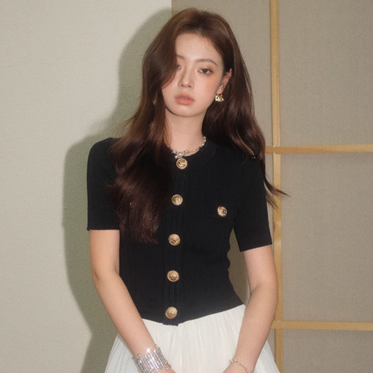 gold botann luxury black tops KS1104