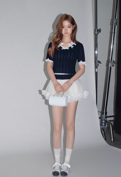 navy contrast ribbon tops KS1162
