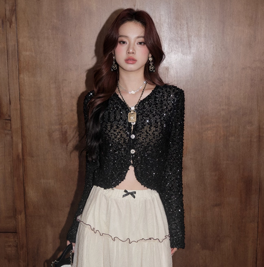 lame black cardigan KS1180