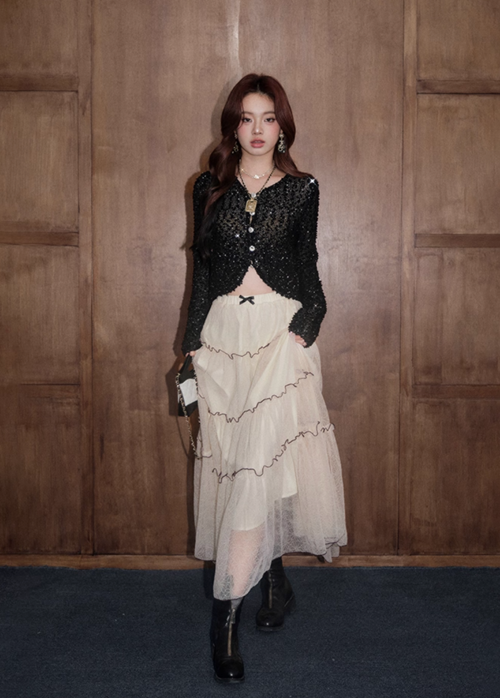 lame black cardigan KS1180
