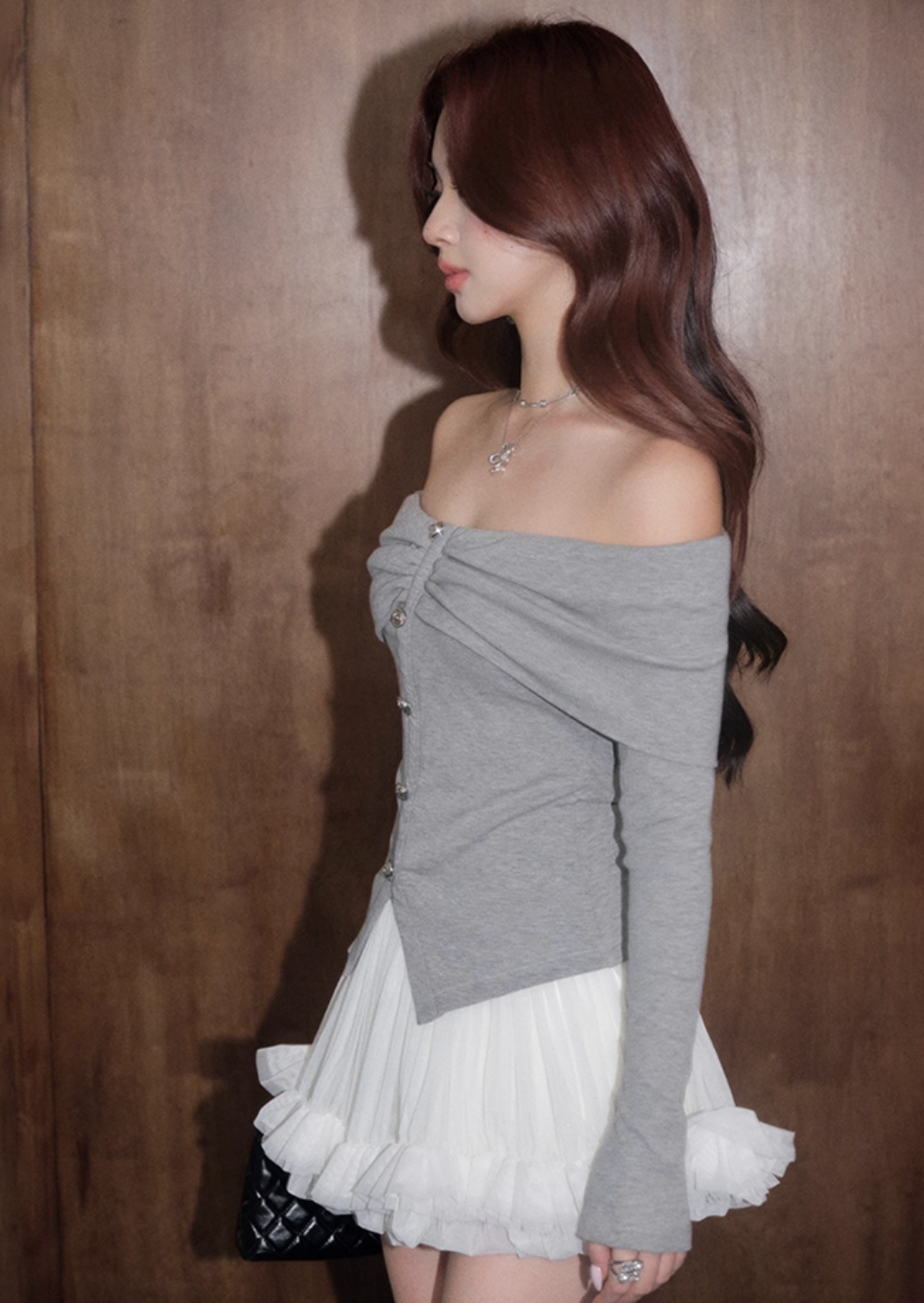 off shoulder gray cross tops KS1184