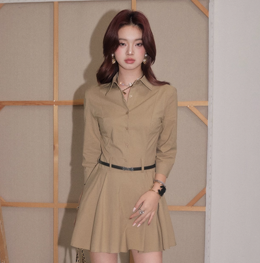 high-end beige pleats one-piece KS1186