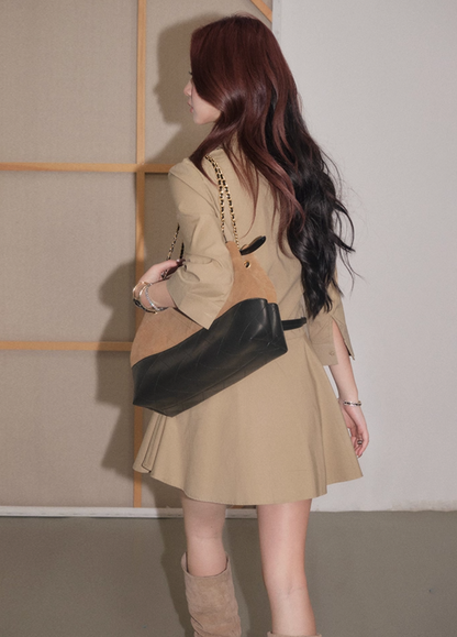 high-end beige pleats one-piece KS1186