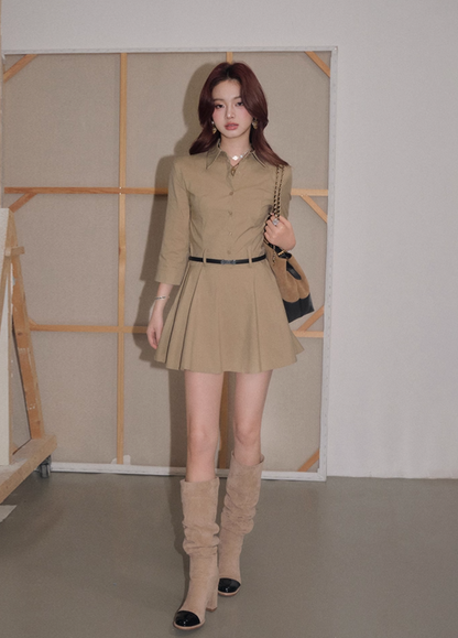 high-end beige pleats one-piece KS1186
