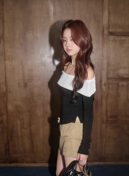 off shoulder white ribbon tops KS1189