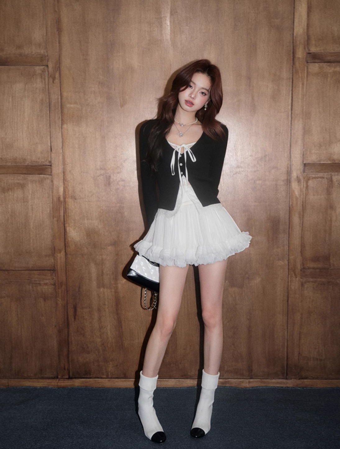 ribbon point black tops KS1196