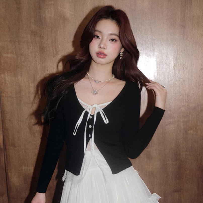ribbon point black tops KS1196