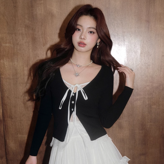 ribbon point black tops KS1196