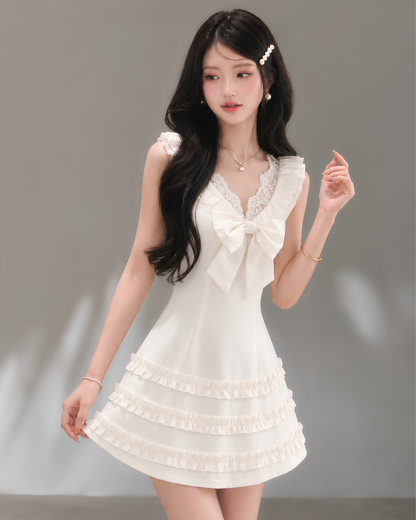 ribbon center frill one-piece KS1324