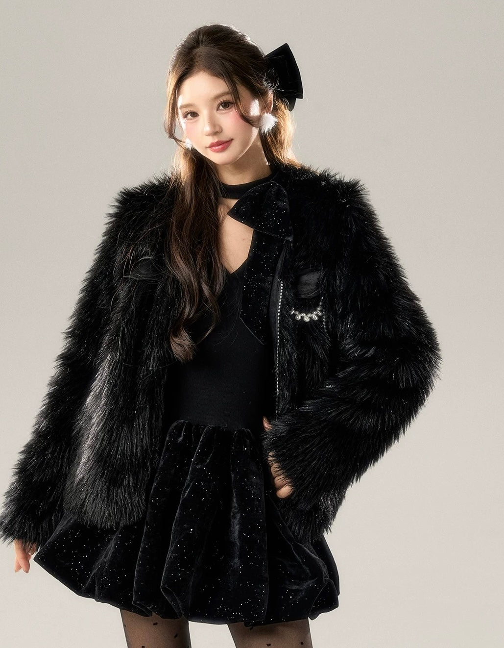 black far chain coat KS1227