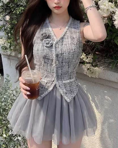 luxury gray tweed set up KS1243