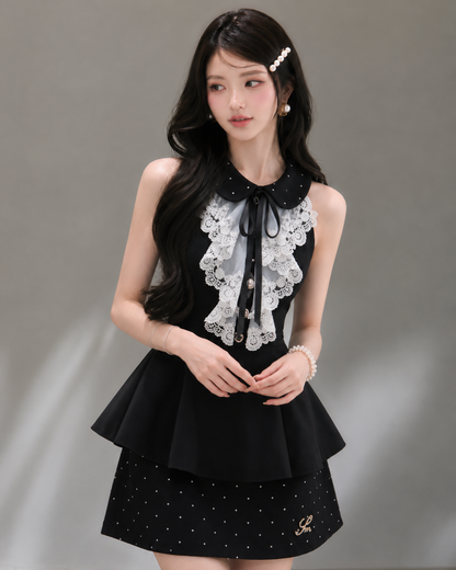 lace luxury black tops & skirt KS1327