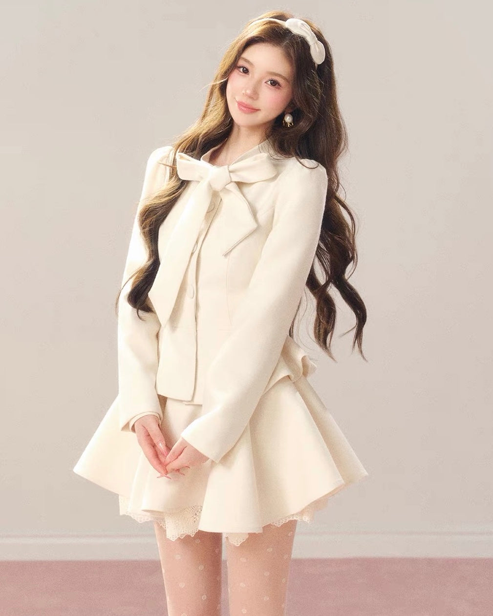 high-end ribbon point tops & skirt KS1332