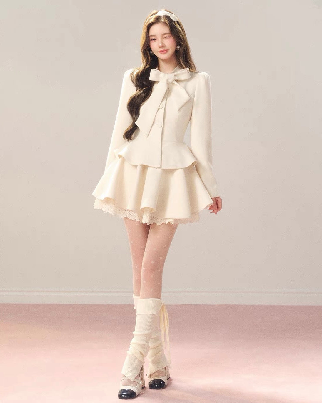 high-end ribbon point tops & skirt KS1332