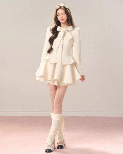 high-end ribbon point tops & skirt KS1332