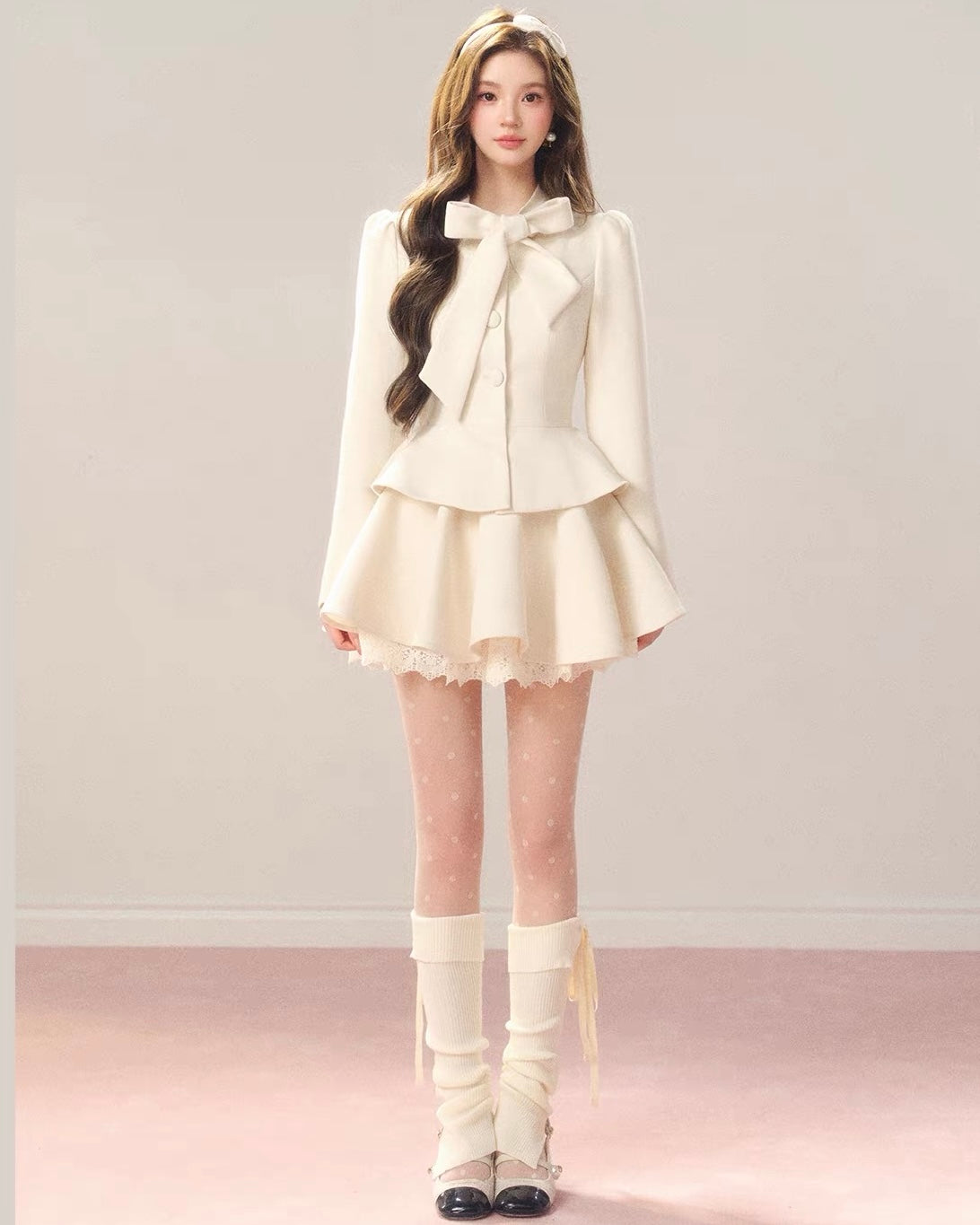 high-end ribbon point tops & skirt KS1332