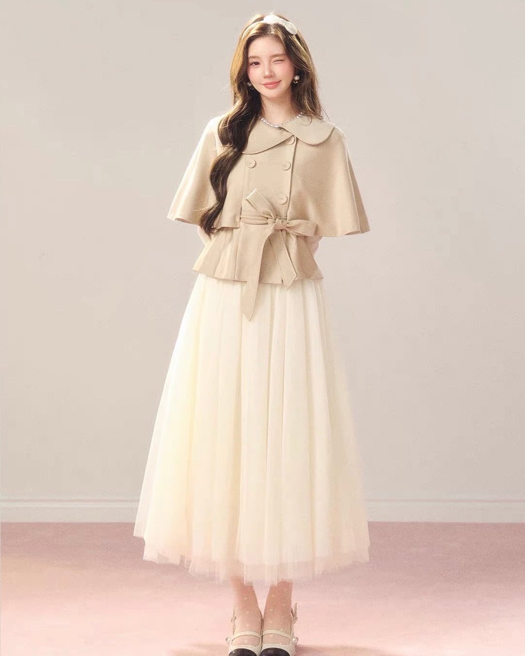 girly line beige coat KS1330