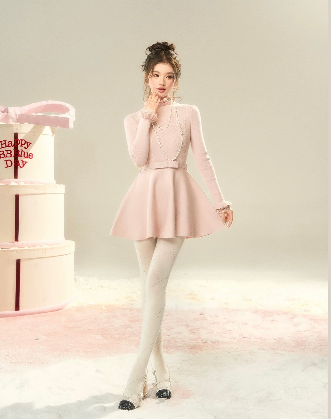 center ribbon point one-piece KS1229