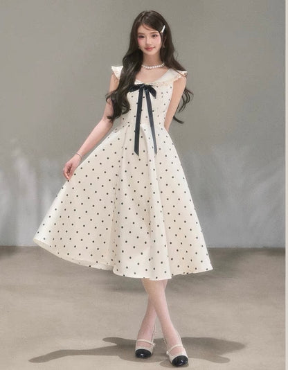 dot ribbon girly long one-piece KS1288
