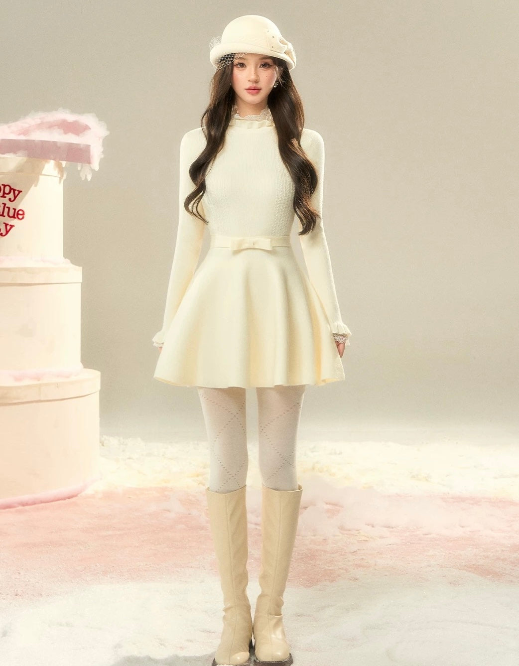 center ribbon point one-piece KS1229