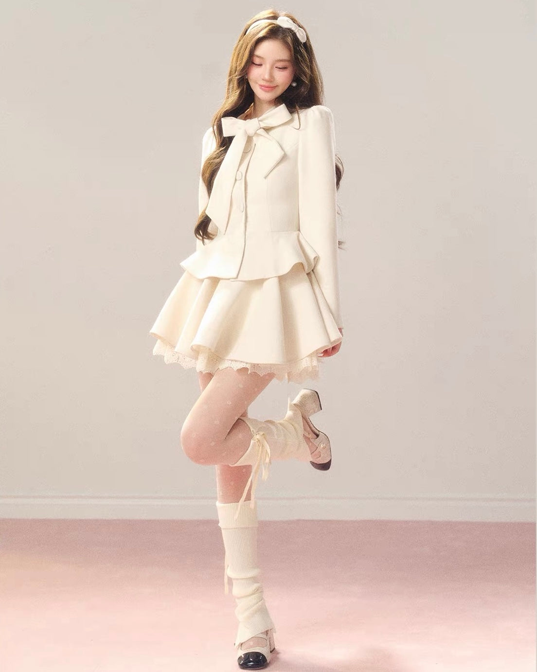 high-end ribbon point tops & skirt KS1332