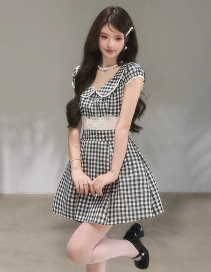 gingham check mood one-piece KS1289