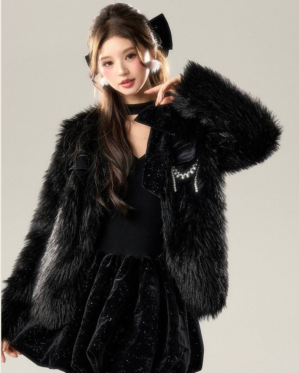 black far chain coat KS1227