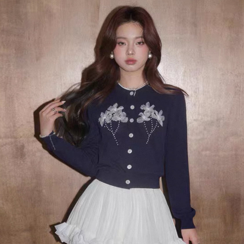 navy luxury mood flower cardigan KS1193