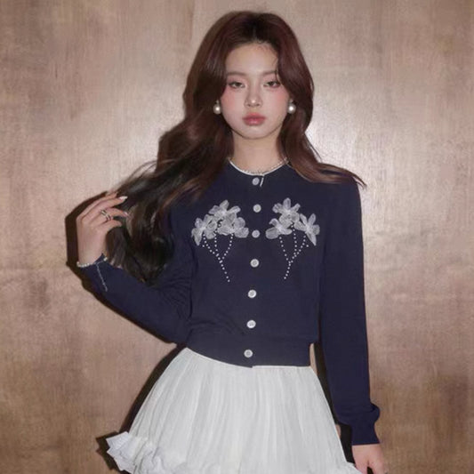 navy luxury mood flower cardigan KS1193