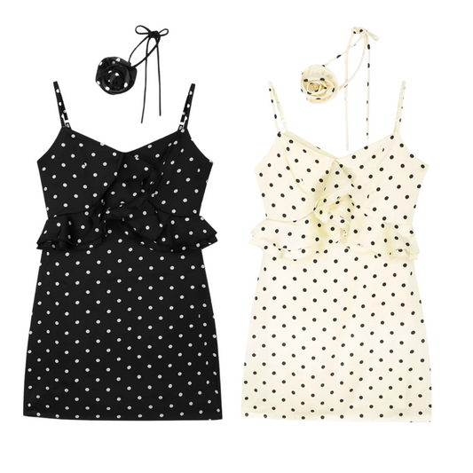 trend dot rose black one-piece KS1117